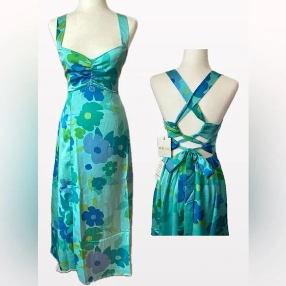 NWT Show Me Your Mumu Mina MIDI Maxi Blue Piccadilly Floral Dress | SIZE MEDIUM - Picture 7 of 9